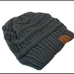 CC Ponytail Beanie dark gray knit hat
